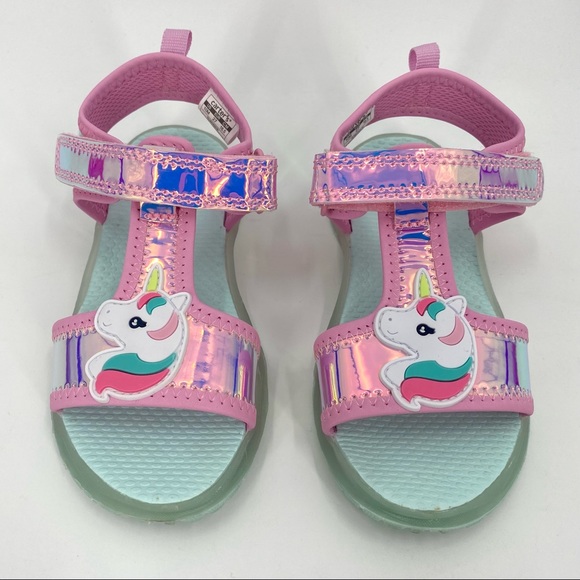 Carter's Other - Carters Unicorn Sandals Little Girls 10M Pink Aqua Light Up Shiny Hook & Loop